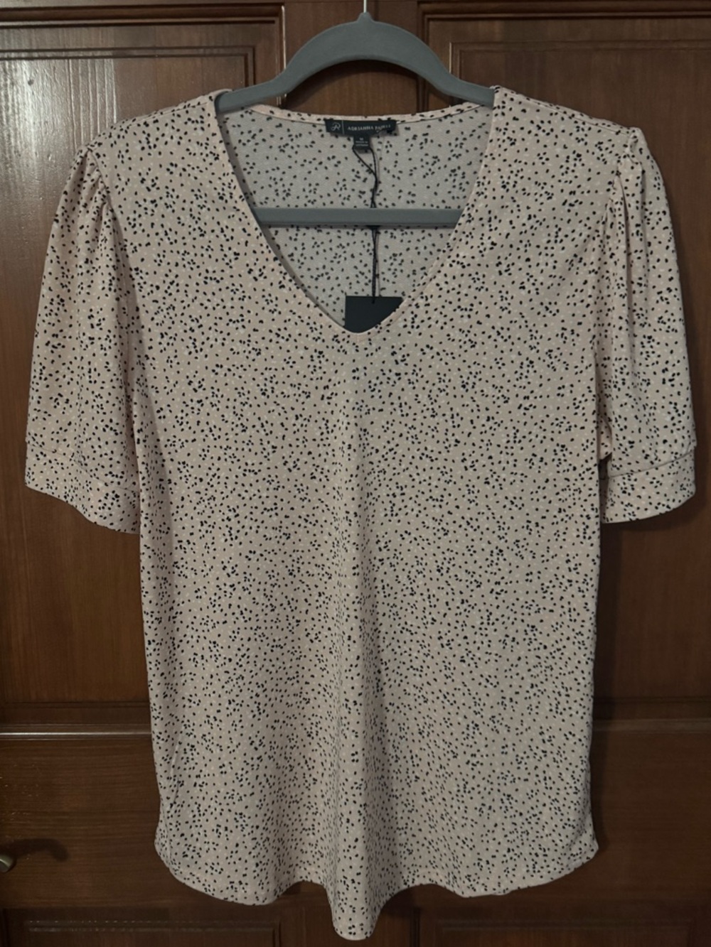 Adrianna Papell Blush with Black Speckle V-Neck Blouse